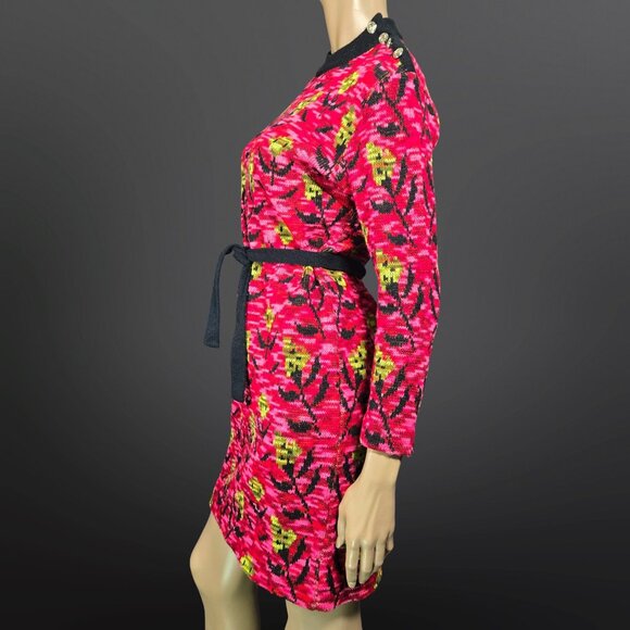 Vintage 60s Knit Sweater Dress Belted Size M Belted Mod Funky Floral Italy - Picture 8 of 13